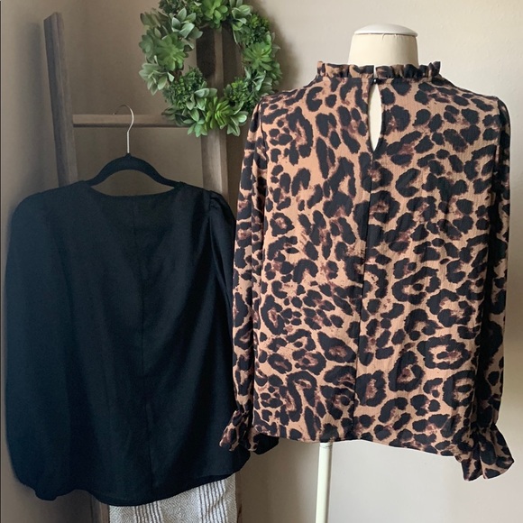SHEIN black & leopard blouses - Picture 2 of 10